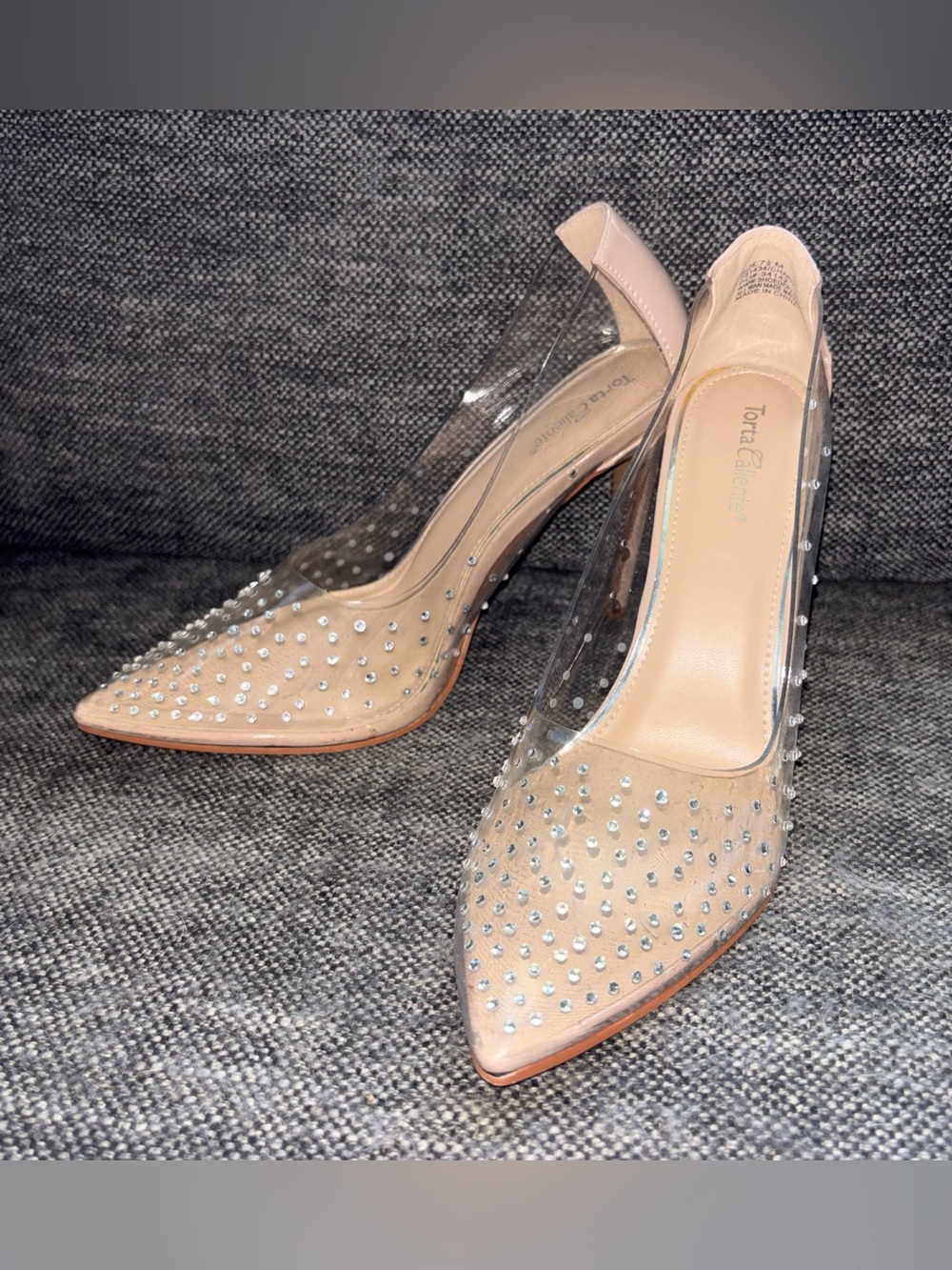 Torta Caliente Clear Nude Pointed Crystal Pumps